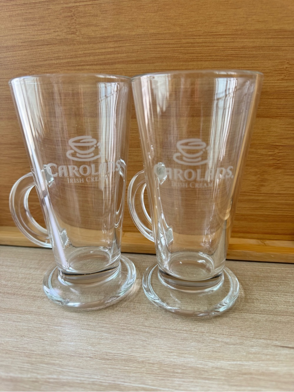 Carolans Irish Cream Glass Latte Mugs Set of 2 Irish Coffee Barware 6”